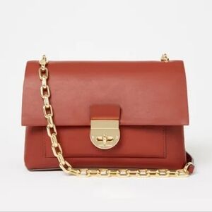 Jasper Conran Vegan Leather Dark Orange Shoulder Bag With Gold Chain Strap, NWOT